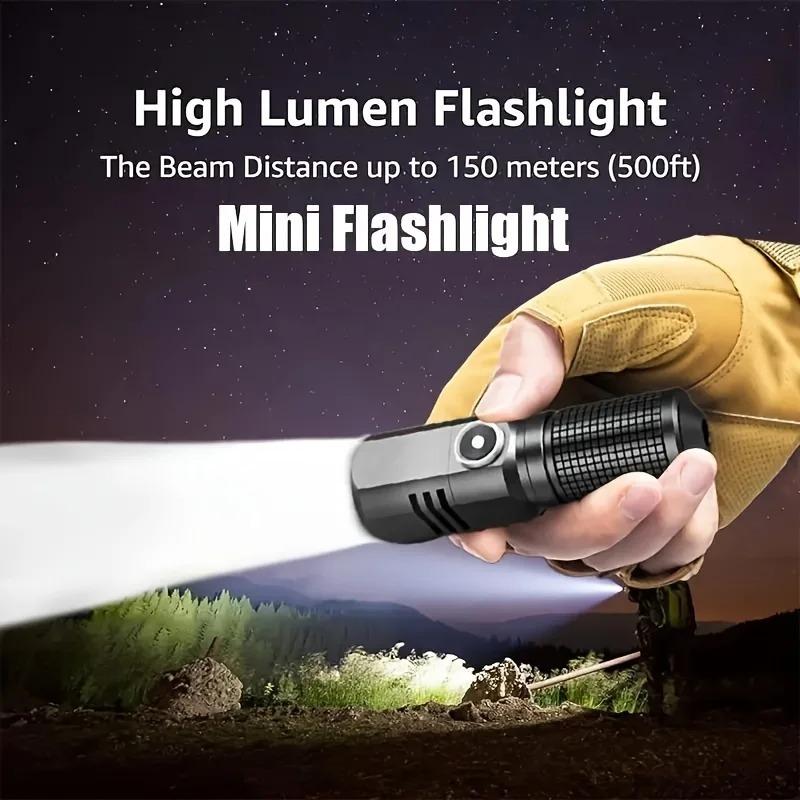 Mini Lanternă LED Super Luminoasă Reîncărcabilă prin USB Tip-C Zoom Lanternă de Pescuit Puternică 3 Moduri de Iluminare Lampă de Camping