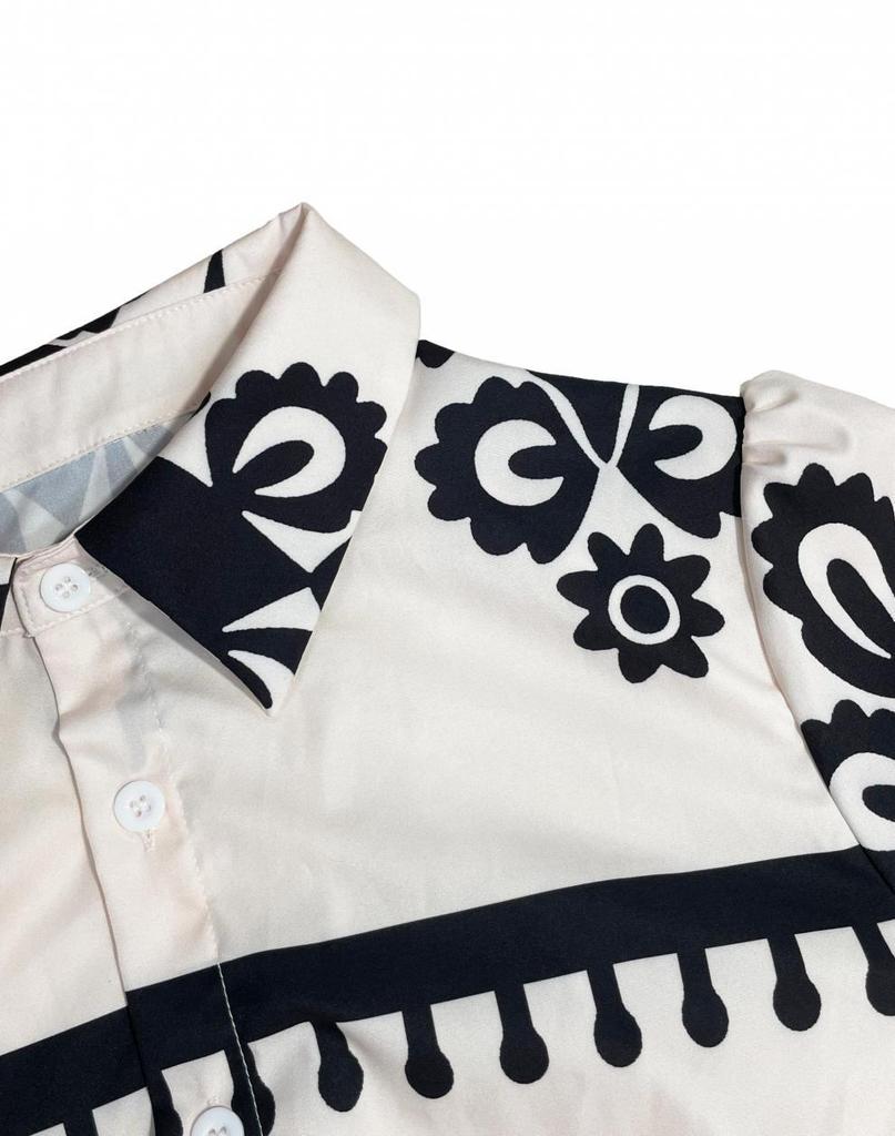 2025 Autumn/Winter European & American Print Lace-Up Long Sleeve Dress