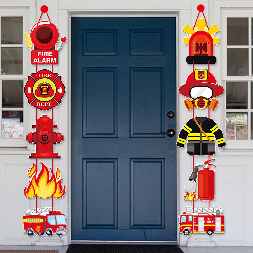 Fire Cartoon Protection Theme Birthday Party Decor Door Hanging For Event Kids