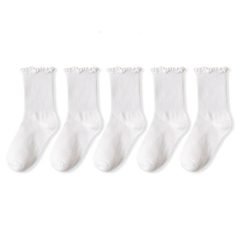 5 /10 Pairs Lot Socks for Women Ruffle Middle Tube Ankle Short Breathable Black White Set Spring Autumn