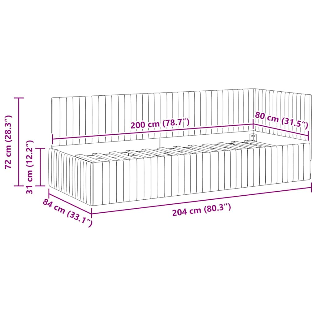 L Shaped Bed Frame with Headboard Burgundy 80 Cm X 200 Cm Velvet