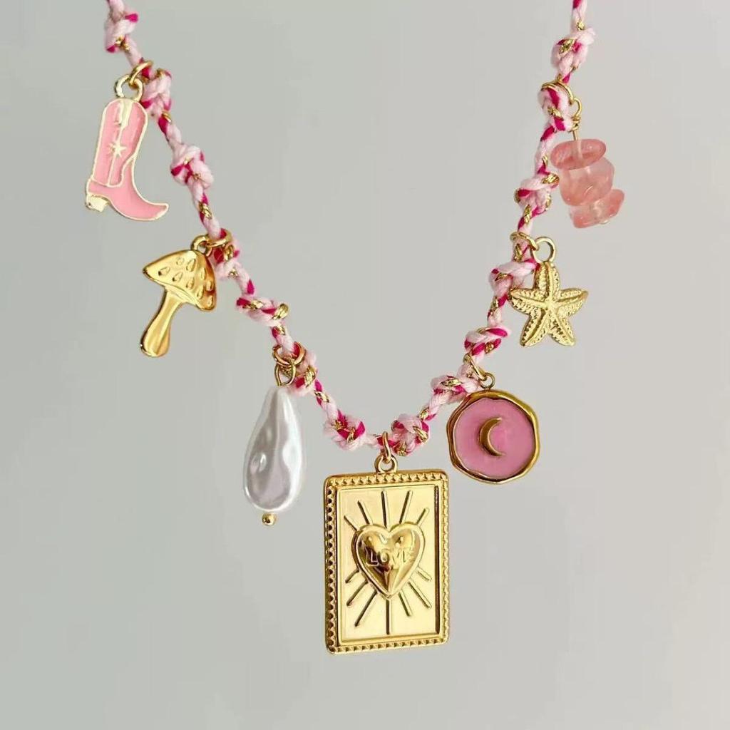 Conjunto de Pulsera y Collar Estilo Océano con Conchas y Estrellas Marinas de Acero Inoxidable