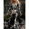 Abito Lungo da Donna con Stampa Sfumata Teschio Rosa Gotico Streetwear di Halloween