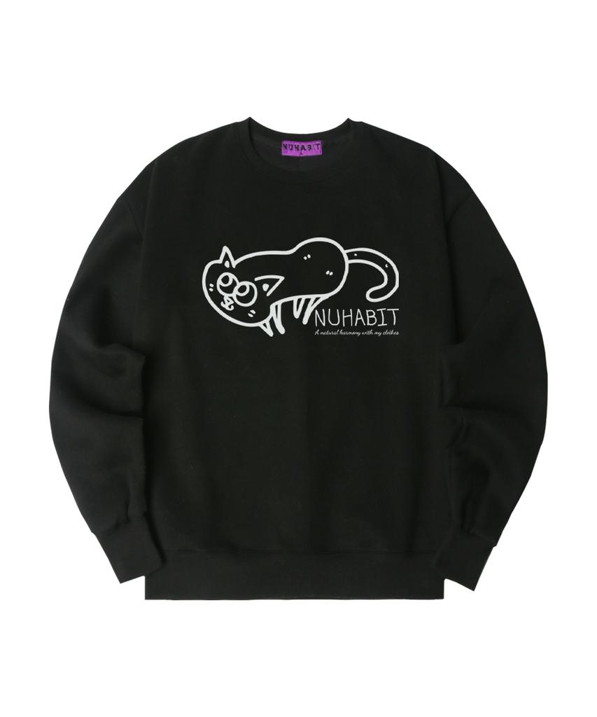 NUHABIT N/H A Trivial Cat Oversized Fleece-Lined Sweatshirt_Black (Som4-4Nh1193)