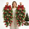 14Pcs Luxury Set - Christmas Artificial Norfolk Pine, Golden Bells, And Shiny Christmas Balls DIY Combination, Classic Red And Gold Color Scheme