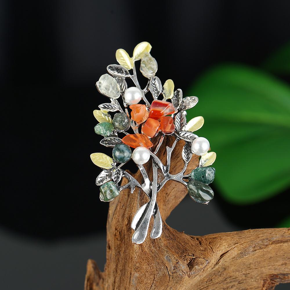 Retro brož z přírodního achátu, špičkový klasický temperament, literární a všestranná rostlinná jehlice, kabát, kardigan, korsážové doplňky