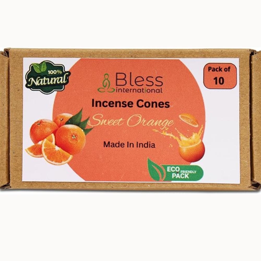 Bless-International Sweet Orange 100%-Natural-Incense-Cones Handmade-Hand-Dipped Organic-Chemicals-Free for-Purification-Relaxation