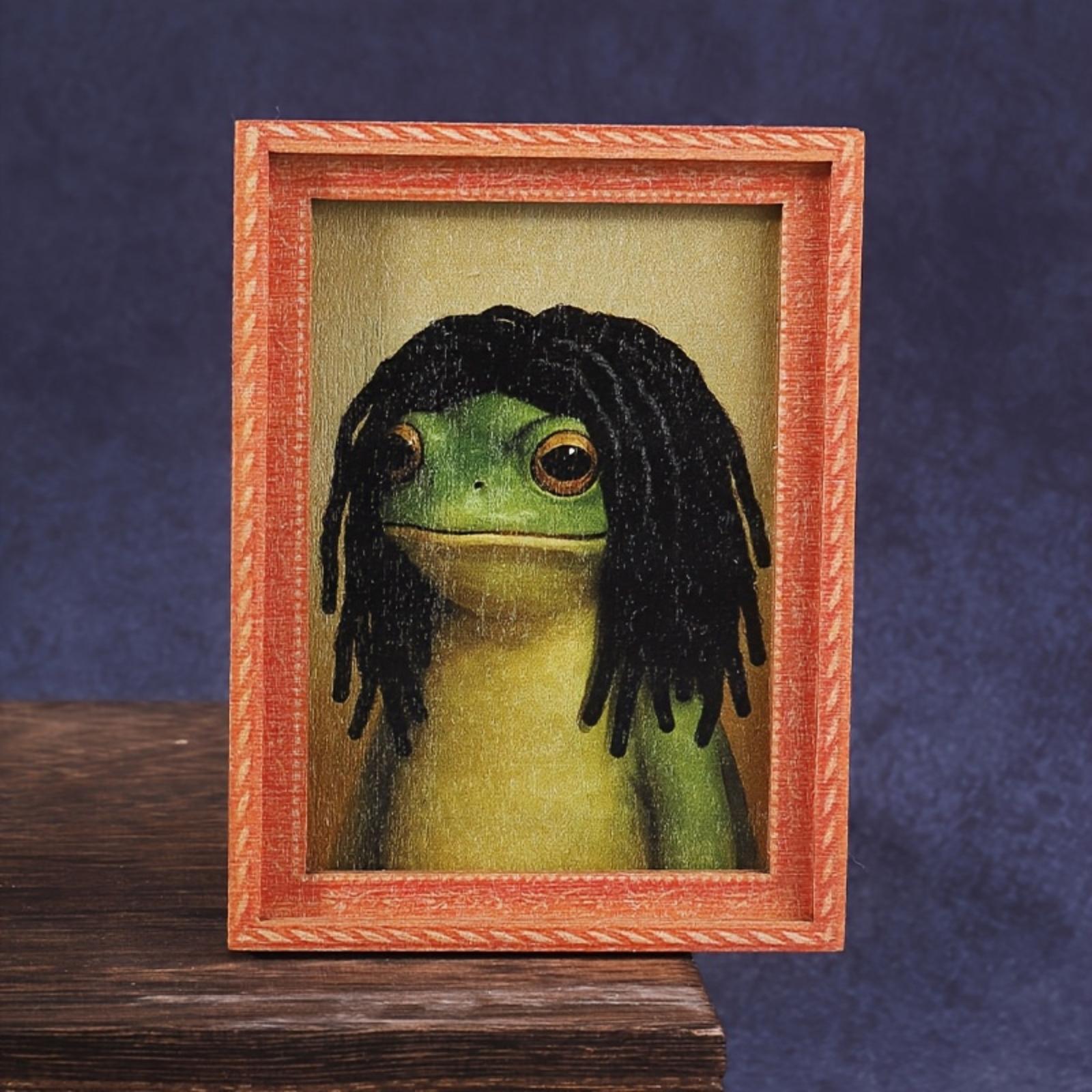 

5 Style 3D Mini Wooden Photo Frame Frog Fridge Magnet Green Frog & Haircut Modern Kitchen Decor Durable Refrigerator Ornament