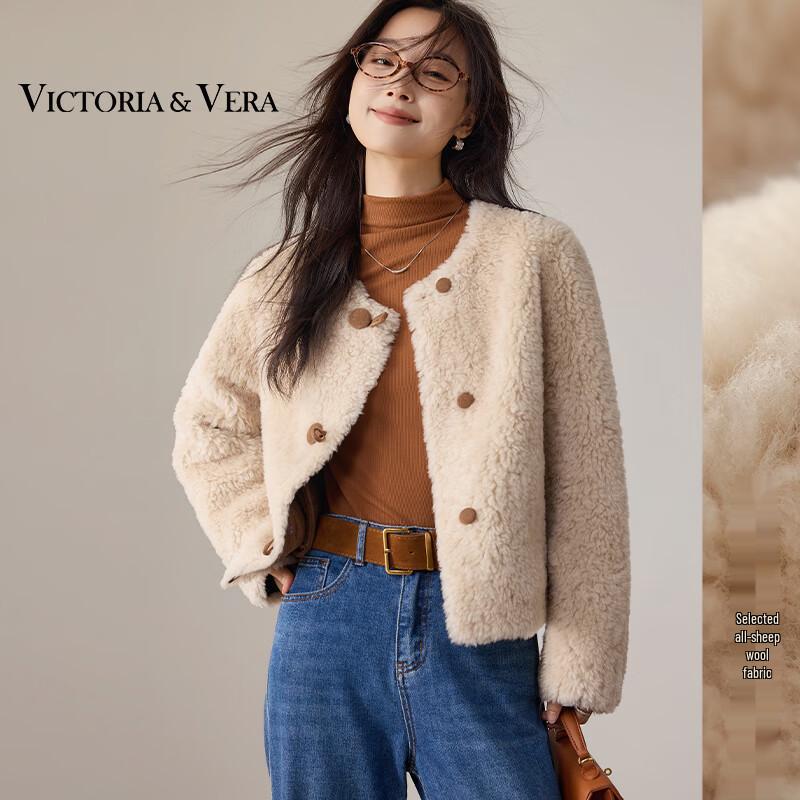 

VICTORIA&VERA Women s Wool Blend Short Jacket with Suede Buttons L