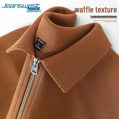 Jeanswest Herren Waffelstrick Langarm Poloshirt