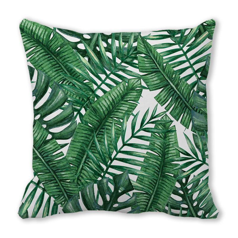 Watercolor tropical green leaf banana leaf Digital printing short plush pillow covers for sofa office cushion cover home goods