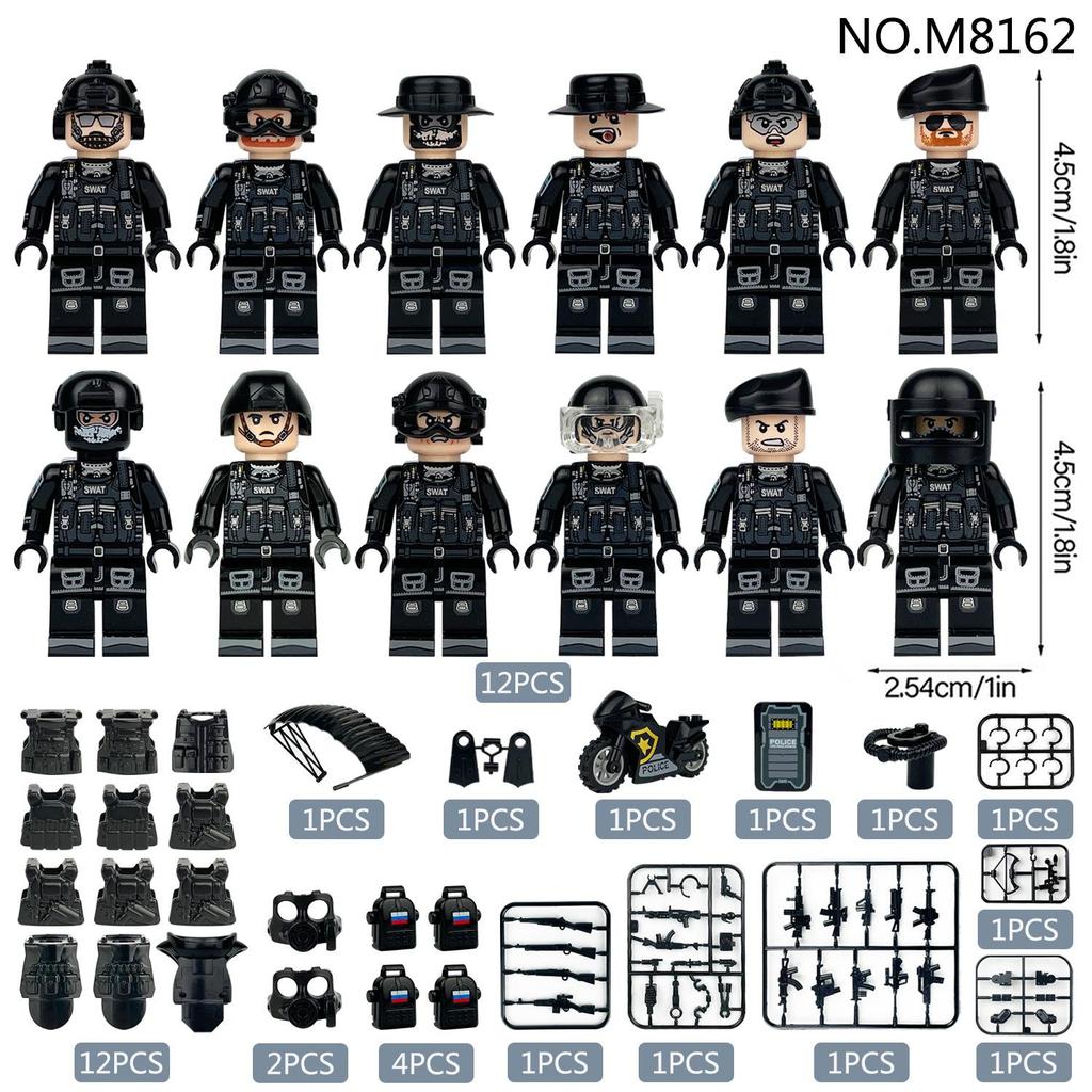 Military Series Black Anti-terrorism Special Police Character Building Block Toys