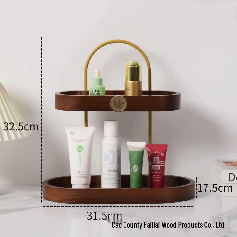 Vintage Wooden Double-Layer Jewelry & Perfume Display Organizer