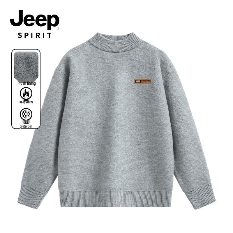 JEEP SPIRIT Men's Fleece-Lined Semi-High Collar Knit Sweater