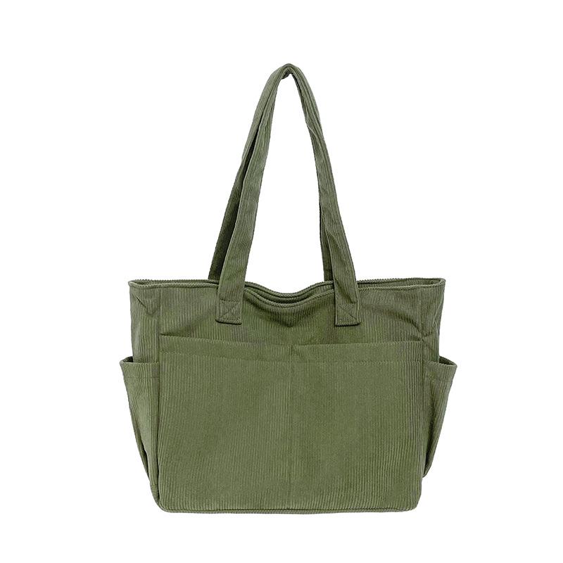 Corduroy Retro Fashion Tote - Multi-Pocket, Large Capacity Handbag.