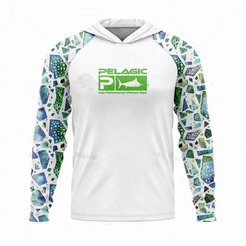 Mens Long Sleeve UV Protection Fishing Shirt Breathable Quick Dry Hooded Sunproof Outdoor Angling Top