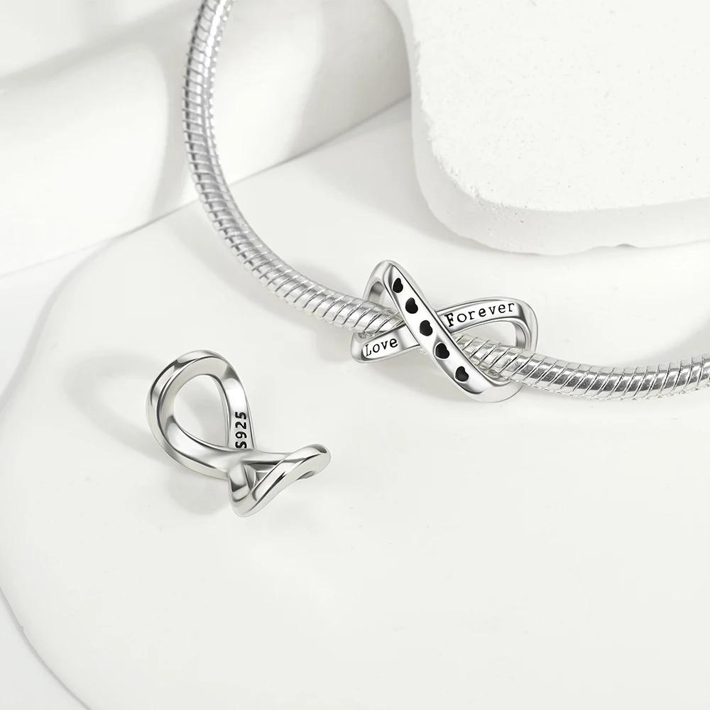 Infinite Pink Heart Zircon Crown Pendant Original Copper Charms Beads Fit Bracelet Women Jewelry Diy Gift Accessory Making