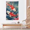 VIKAMA Ukiyoe Koi Fish Wave Tapestry Japanese Style Healing Wall Hanging for Bedroom Entryway  Homestay Decor