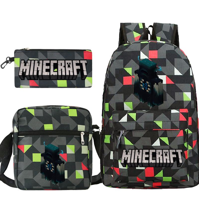 Game Minecraft Printed Children'S School Bag Oblique Span Bag Stationery Pencil Bag Student Backpack Set