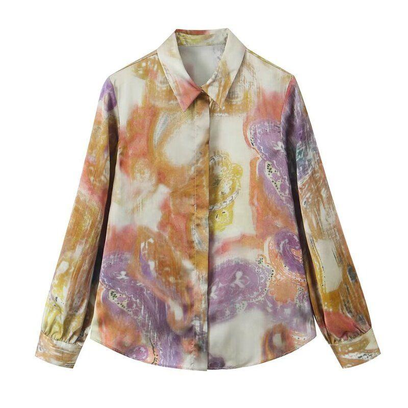 Fashion Style 2024 Spring New Women's Clothing Temperament Wild Blended Print Satin Shirt 2784140 330