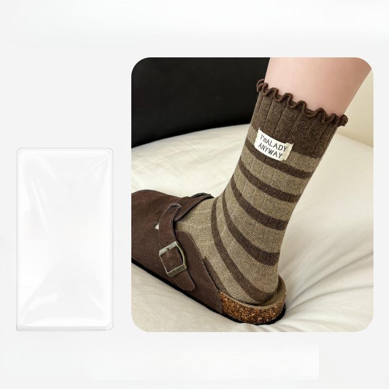Damen Herbst und Winter Alles Build Holzohr Seitenstoffetikett Lange Röhre Rippstrick Socken