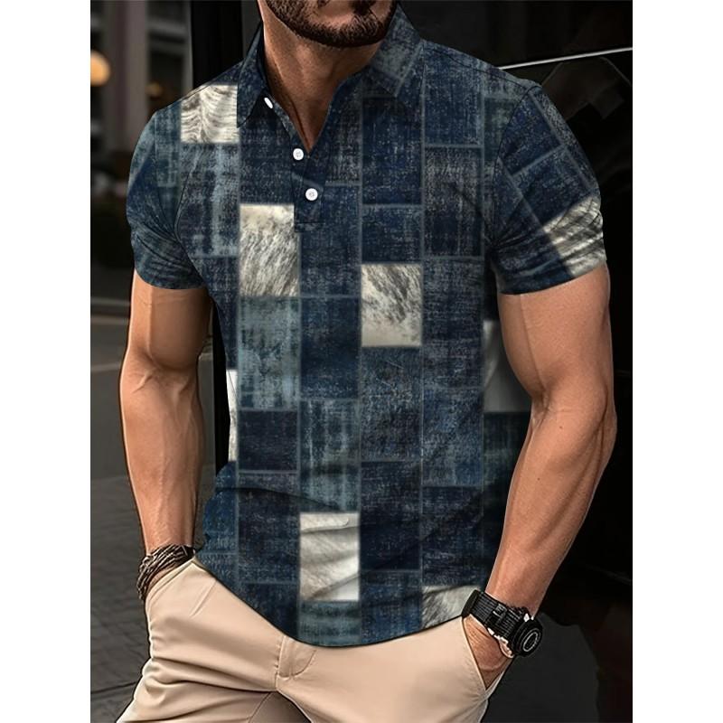 Mens Oversized Retro American Style Polo Shirt With 3D Digital Print Pique Cotton Breathable Comfortable Casual Wear