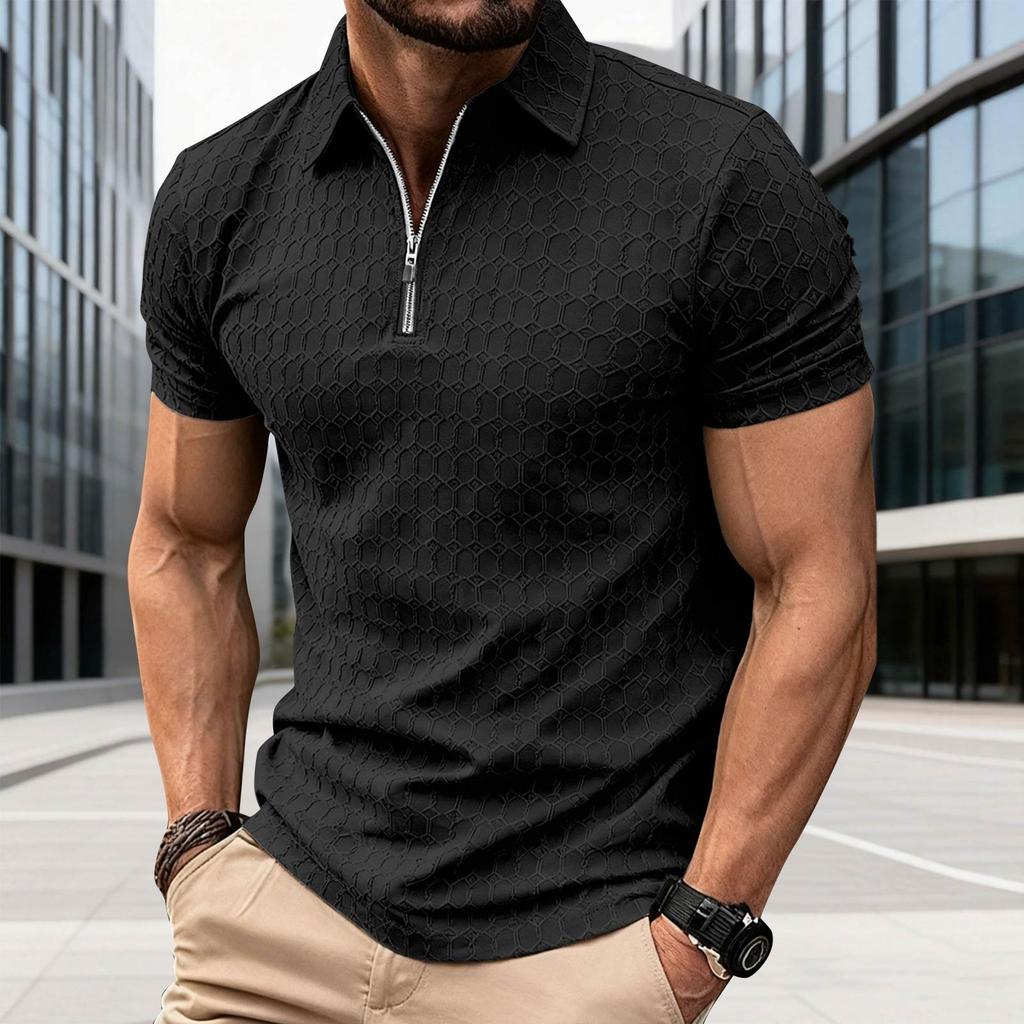 New Men's European And American Shirt, Zipper Men's Short Sleeve Sport T-shirt