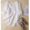 Women S Vintage Literary 3 4 Sleeve Embroidered V Neck Cotton Linen Shirt