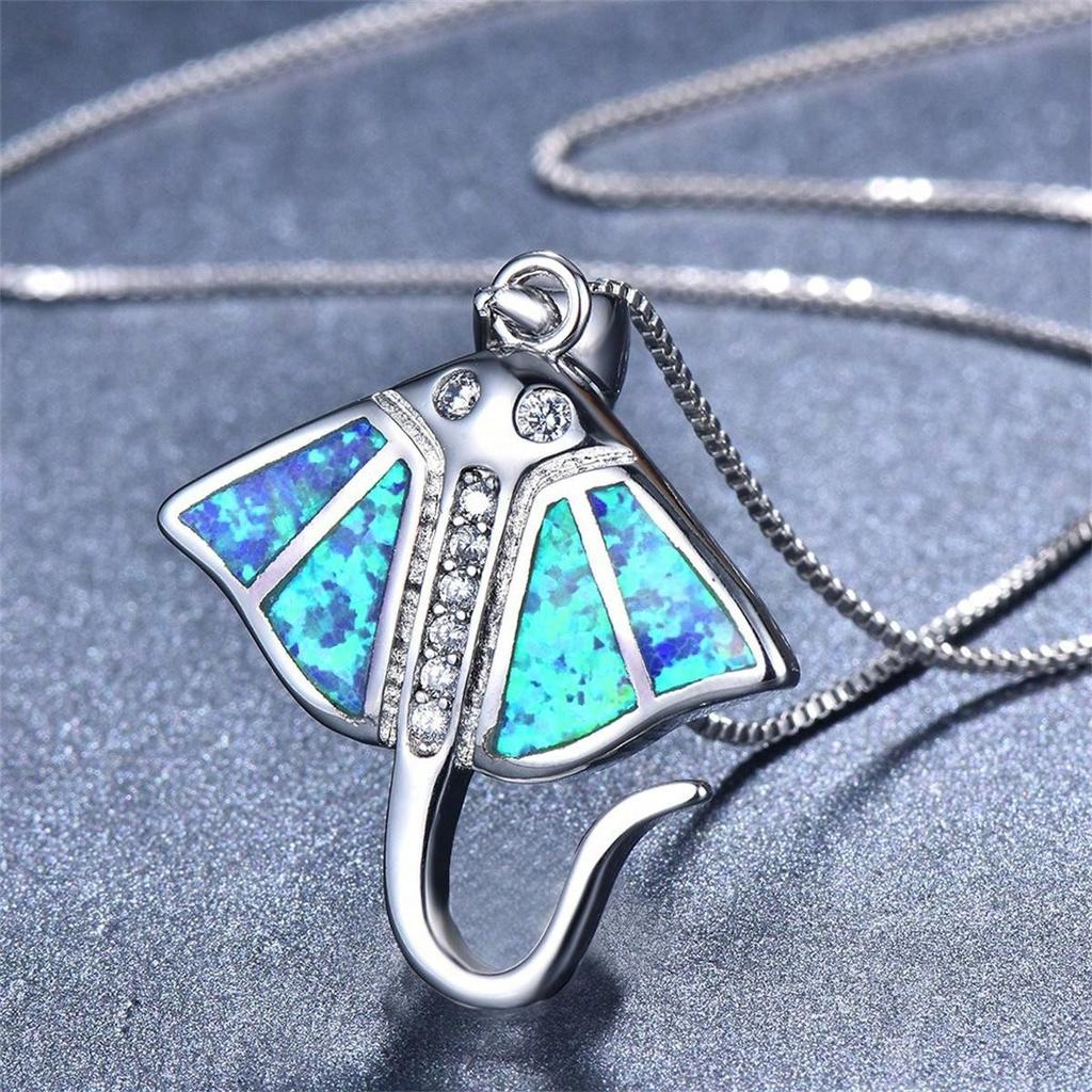 Bohemia Cute Sea Jellyfish Pendant Necklace For Women Charm Crystal Blue Imitation Opal Necklace Wedding Party  Gift