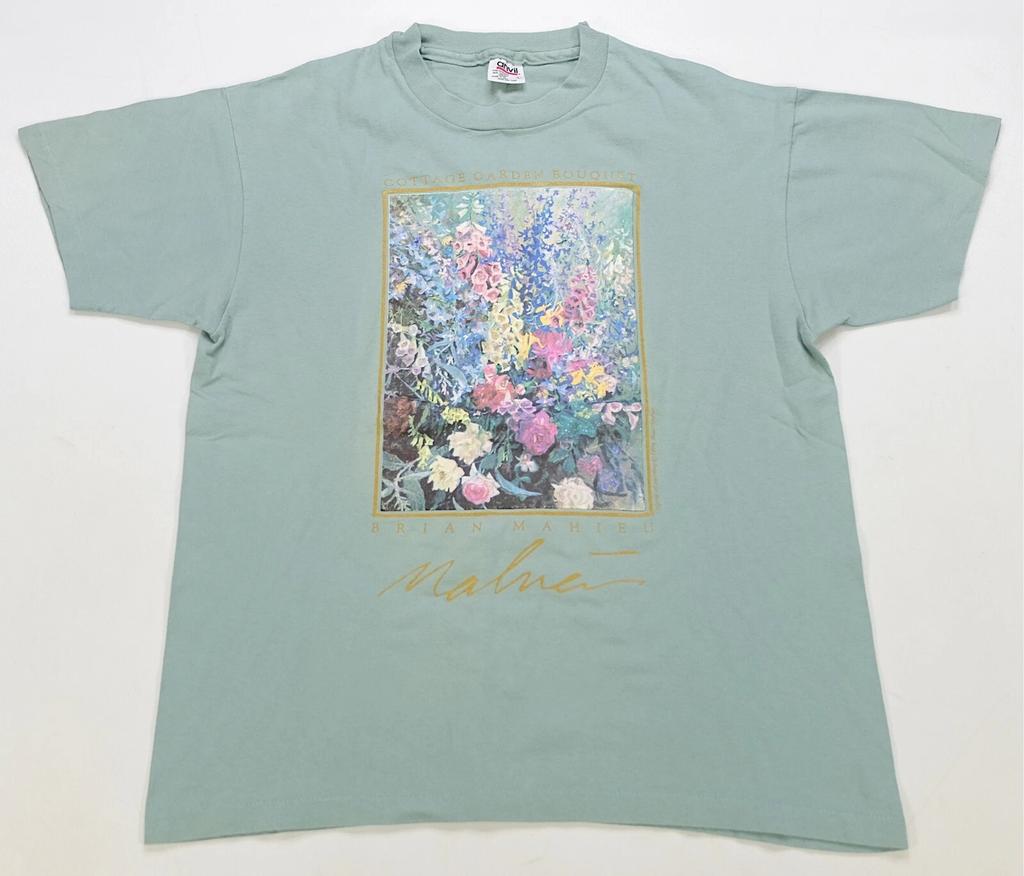 Rare Vintage ANVIL Brian Mahieu Cottage Garden Bouquet Art 1994 T Shirt 90s SZ L