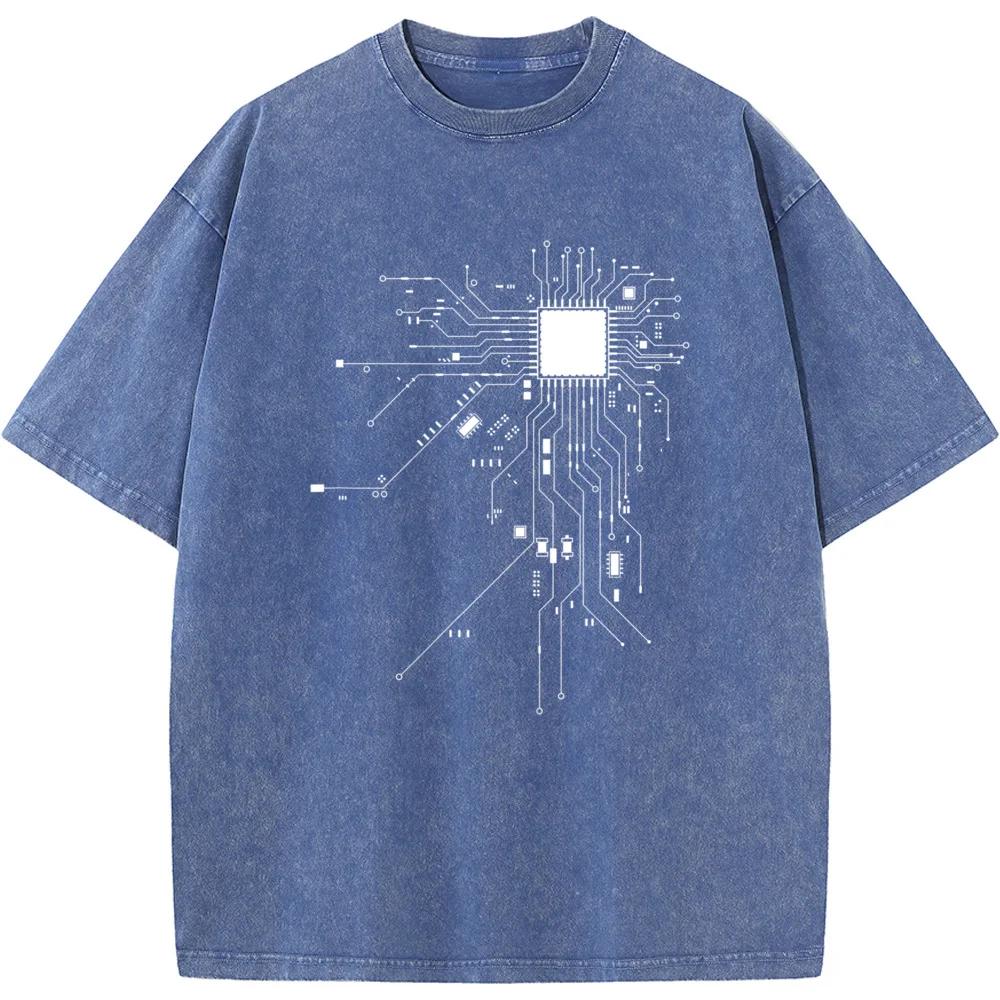 

Схема процессора ЦП Футболка стираная Летняя свободная отбеленная футболка Хлопок О-образный вырез Короткие рукава Топы L