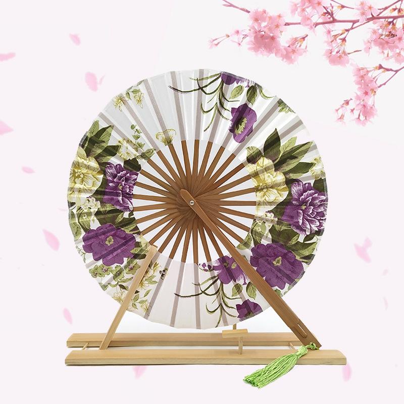 Japanese Sakura Flower Printed Fans Folding Fans Ancient Tassel Round Hand Fan Dance Performance Photo Prop Wedding Party Decor