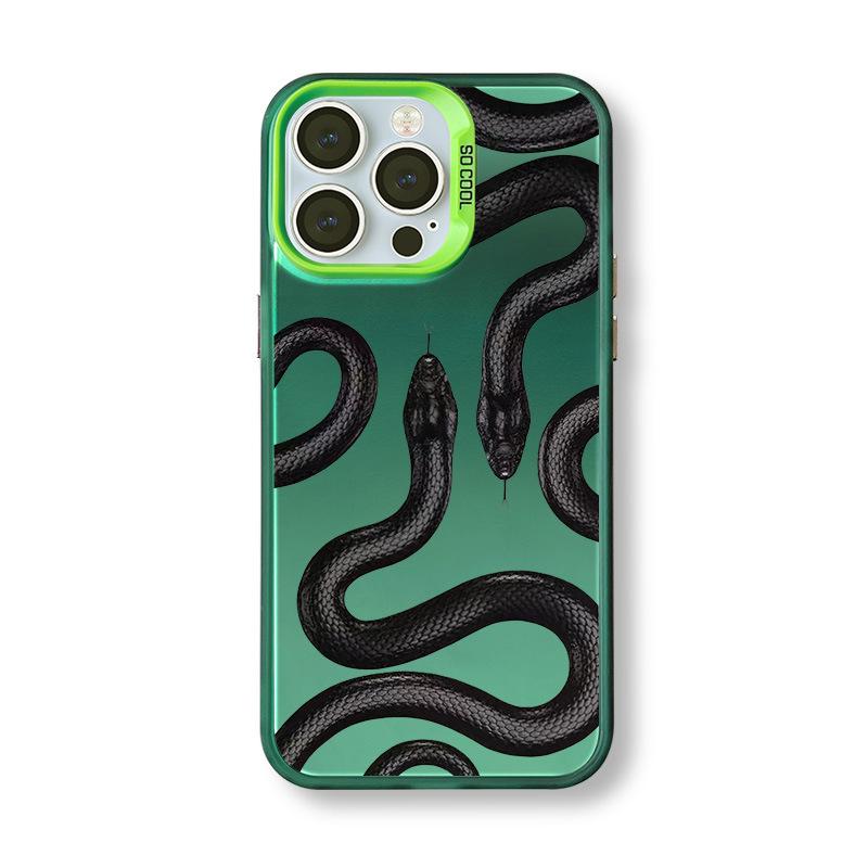 Pouzdro na telefon s motivem hada Černá mamba pro Apple iPhone 12 Pro Max/13/14/15/16/17, Barva: Stříbrná, Niche Design