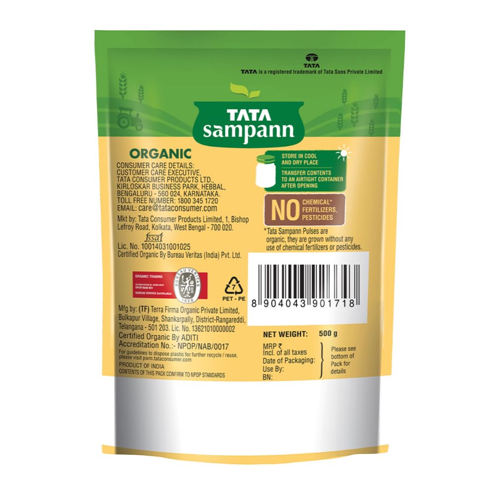 Tata Sampann Organic Unpolished Toor Dal Arhar Dal 500 G Protein Rich Natural Pulses For Healthy Meals