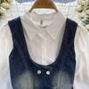 Chic Hong Kong Sle Retro Denim Vest Vest Fashionable Stacked All-Match Short Puff sleeve Shirts Two-piece Set Top