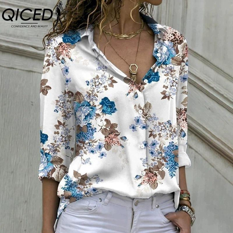 QICED 38 Color Women's Fashion Casual Long Sleeve POLO Neck Blouses & Shirts