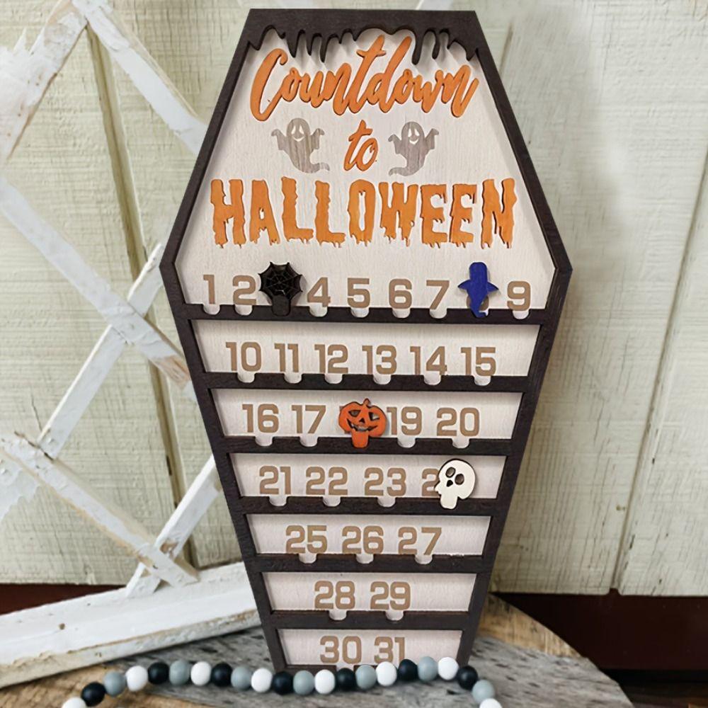 Rectangle Halloween Countdown Calendar Wooden Wooden  Calendar Ornaments  Haunted House
