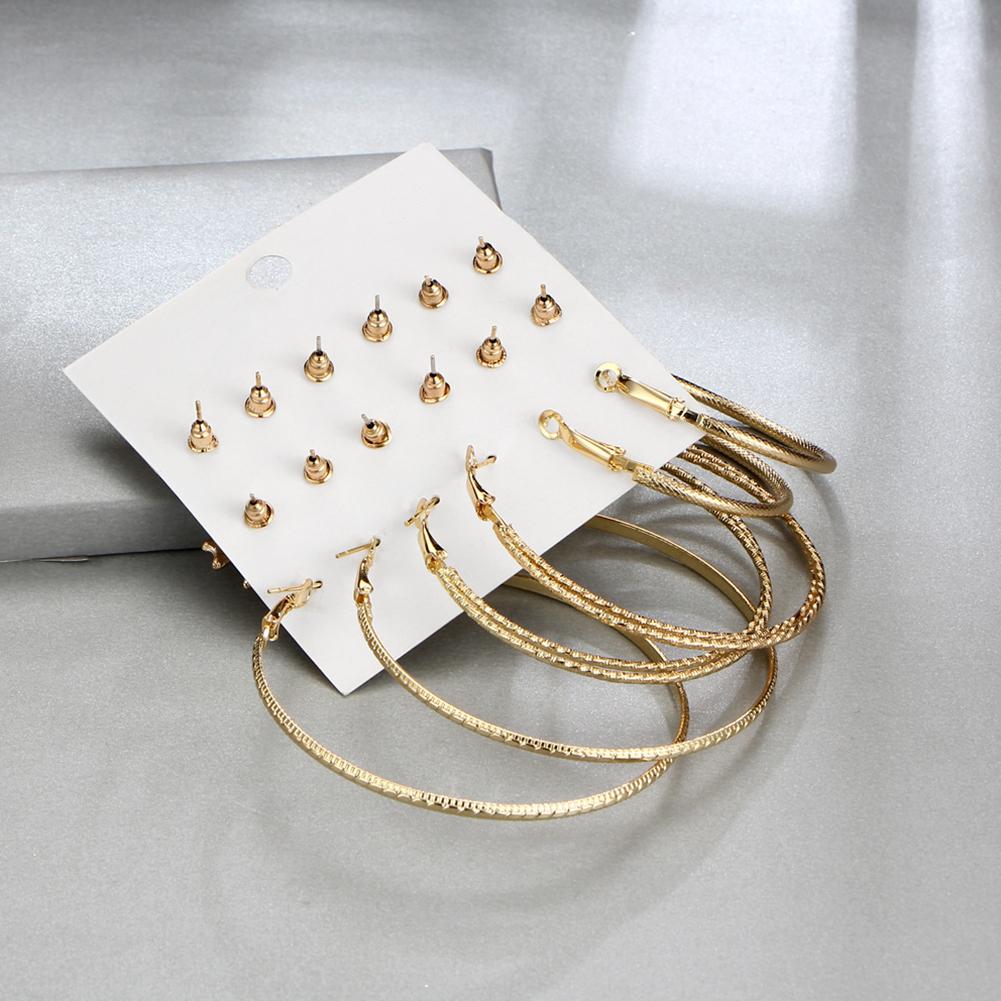 9 Pairs Women Fashion Bowknot Love Shape Big Circle Earrings Set