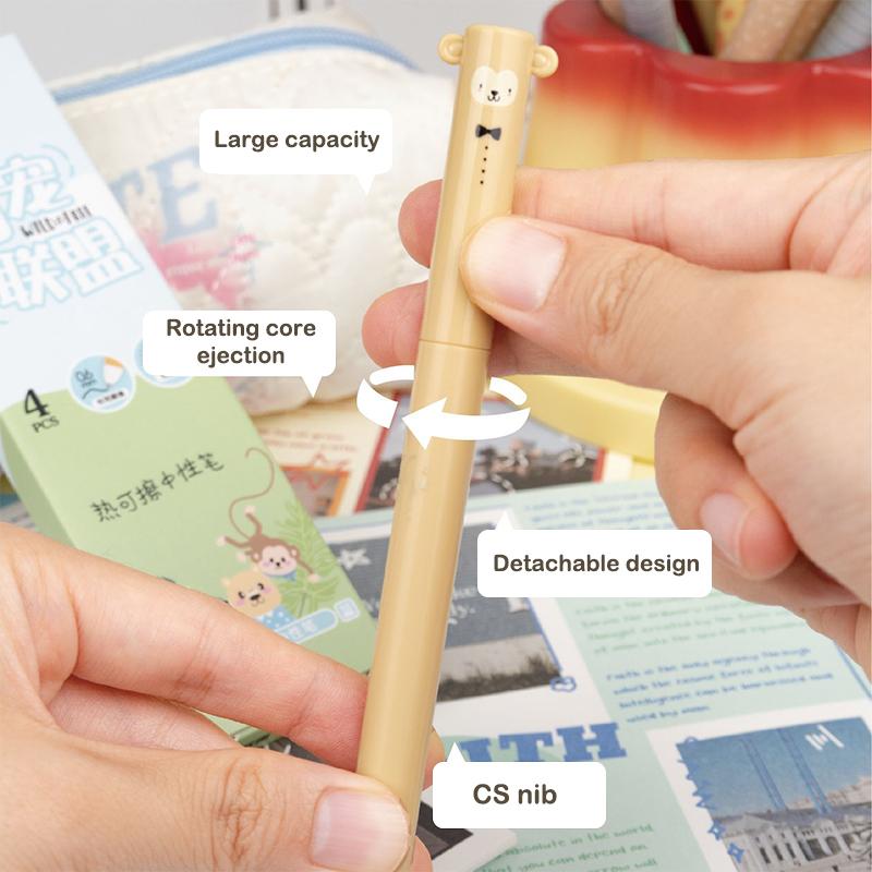 4 Stück/Box Niedliche Cartoon-Tier-Radierbare Stifte 0,5 mm Blaue Tinte Drehende Gelstifte Für Kinder Schüler Schreibwaren