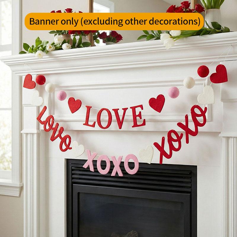 Neue Rot-Rosa Herz Filzblumen-Girlande Banner Für Valentinstag Hochzeit Verlobung Party Dekoration Und Heimdekoration