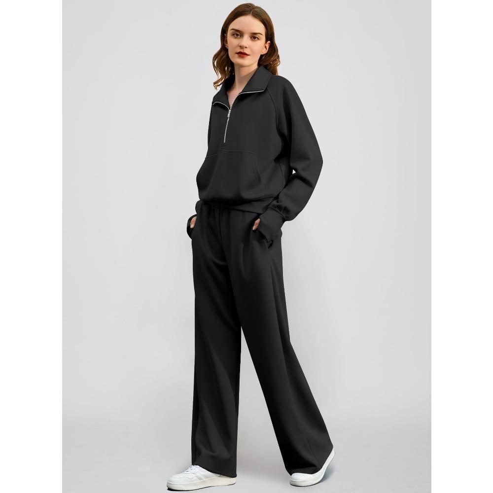 European and American Summer New Women's Clothing Suit Fashion Half Zipper Sweater Straight Pants Sportswear