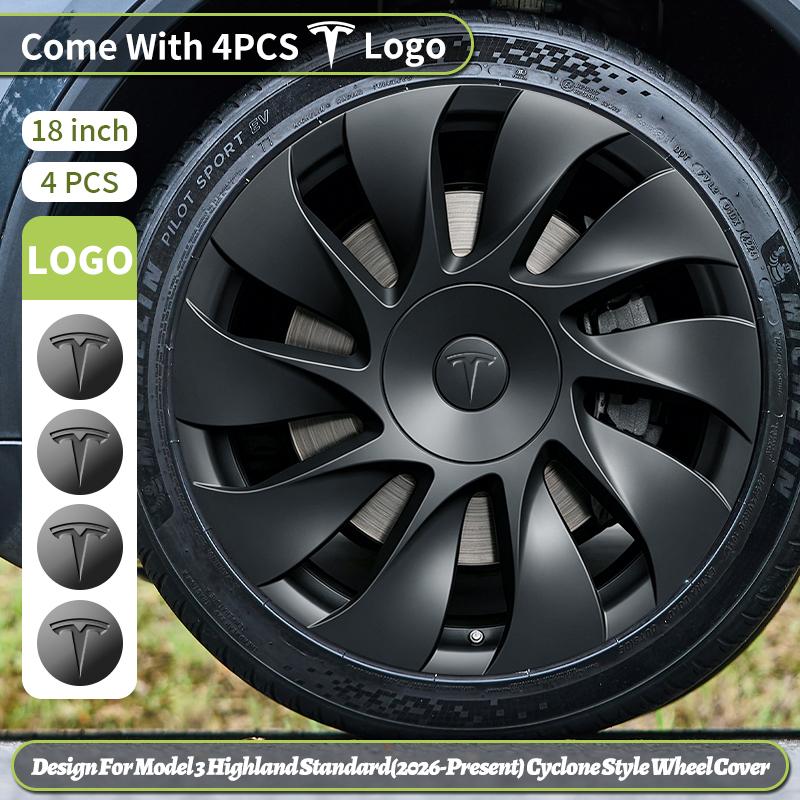 DRJQG1 4PCS for 2026 Model 3 Standard 18 inch Wheel Cover cobweb Style Hub Cover Cap Replacement Accessories Hubcaps Design for Tesla
