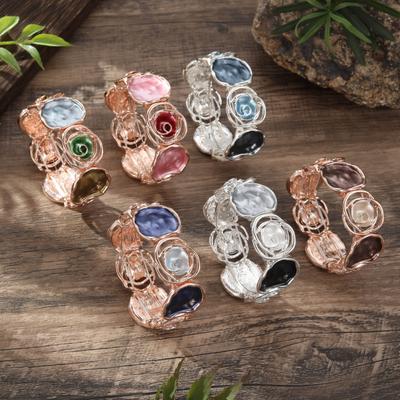 Color Painting Oil Rose Elastic Bracelet, Geometric Hollow Rose Lady Versatile Bracelet