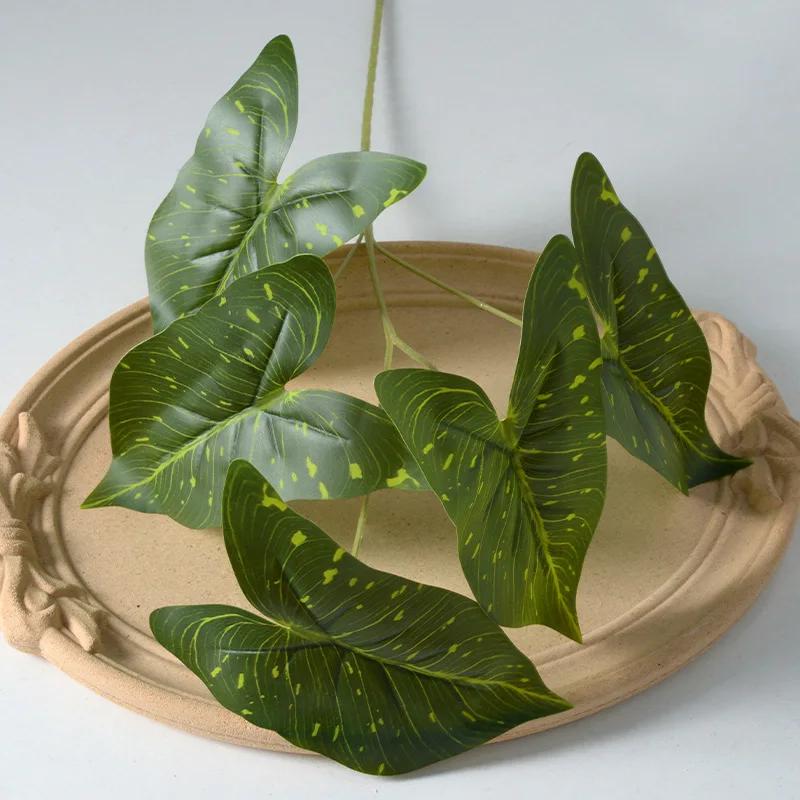 50cm Artificial Plants Film 5 Forks Colorful Taro Leaves Table Decorative Simulation Green Plant Leaf Wedding Decoration Floral