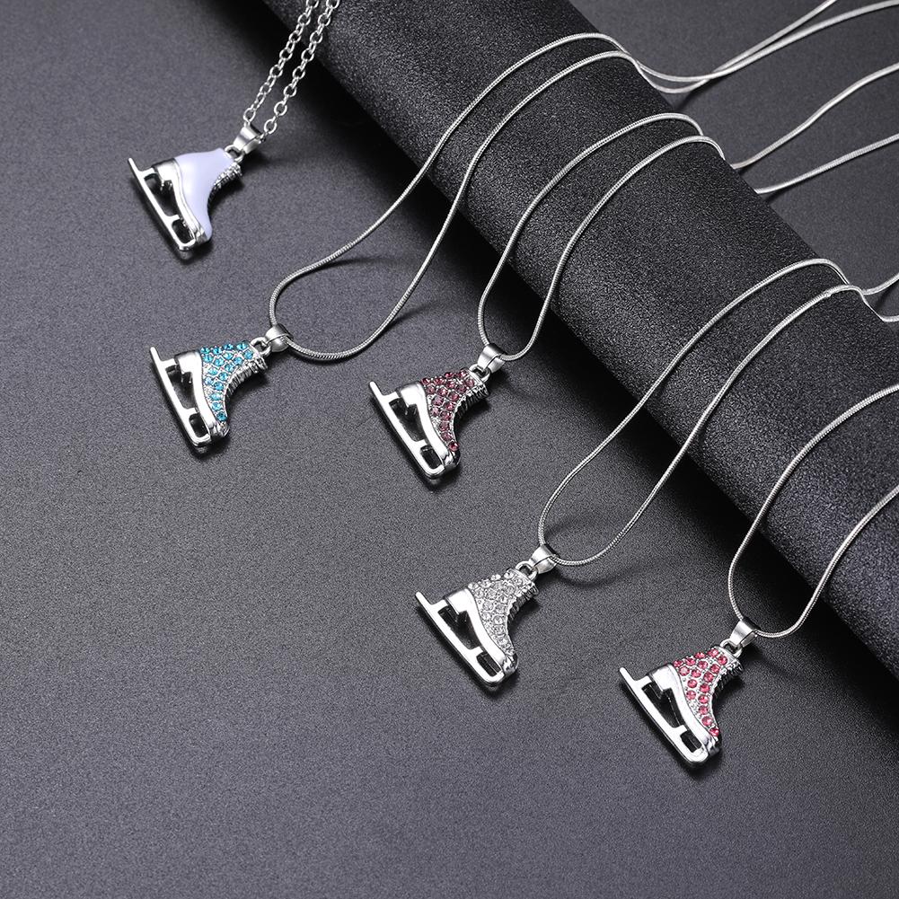 Teamer Colorful Ice Skate with Zircon Pendant Necklace for Women Girls Snake Chain Choker Winter Valentine Jewelry Wholesale