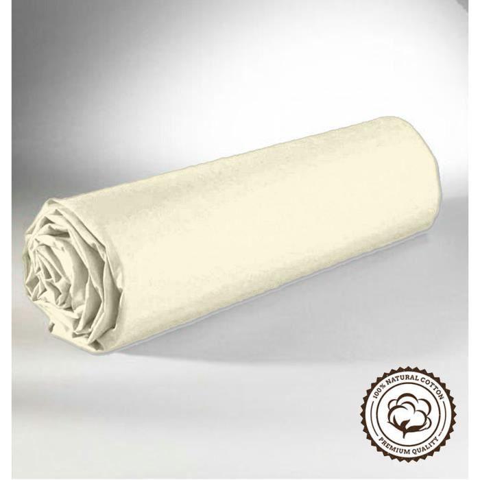 Drap Housse - Crème - 180x200 cm - 100% Coton - Lavable en machine - 2 Personnes