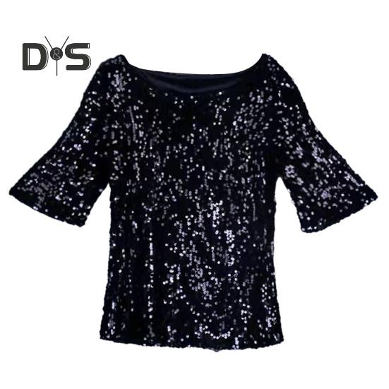 

Женский топ с блестками, сверкающая футболка, стильная удобная блузка со средним рукавом, уличная одежда для сценических выступлений, повседневная одежда 4XL