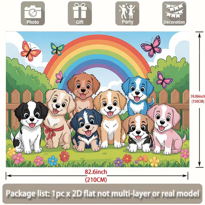 

2D Rainbow Garden Themed Backdrop with Cute Puppies, Butterflies & Flowers 47.2x31.5inch/120*80cm