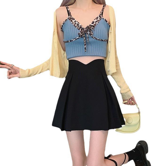 Women's High-Waisted A-Line Black Midi Skirt - 2025 Autumn Slimming Design