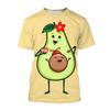 Modisches Avocado-Cartoon-Muster T-Shirt für Herren Frucht 3D-bedruckte T-Shirts Sommerlich lässige kurzärmelige Rundhals-Oberteile Lockere T-Shirts